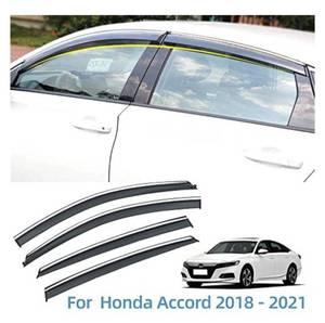 lot 42063 image: Vesul Tape on Window Wind Deflector Polycarbonate Rain Guard Fit for Honda Accord 2018-2021 Vent Visor Shield Cover Sun Vent Shade with 304 Stainless Steel Trim Smoke Gray