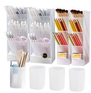 lot 42104 image: 8Pcs Desk Organizer- Pen Organizer Storage for Office, School, Home Supplies, Translucent White Pen Storage Holder