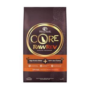 lot 42155 image: Wellness CORE RawRev Natural Grain Free Dry Dog Food, Original Turkey & Chicken with Freeze Dried Turkey, 20-Pound Bag