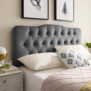 lot 42173 image: Annabel Twin Diamond Tufted Performance Velvet Headboard in Gray