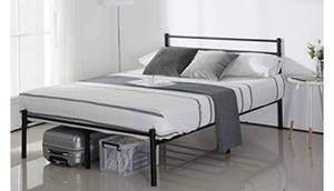 lot 42187 image: Alecono Bed Frame with V Shape Queen Size, Metal Platform Bed No Box Spring, Victorian Style Mattress Foundation with Headboard(Queen, Black)