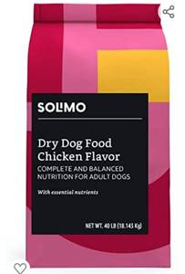 lot 42206 image: Brand - Solimo Basic Dry Dog Food Chicken Flavor 40 Lb Bag