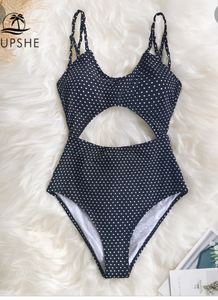 lot 1019 image: CUPSHE Sexy Black And White Polka Dot Cutout One-Piece Swimsuit 2019 Women Boho Monokini Bathing Suits Swimwear may vary slightly from stock photo