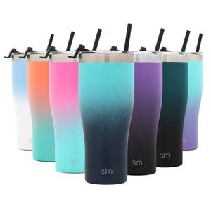 lot 1022 image: Simple Modern 32oz Slim Cruiser Tumbler with Straw & Closing Lid Travel Mug - Gift Double Wall Vacuum Insulated - 188 Stainless Steel Water Bottle Ombre Bermuda Deep