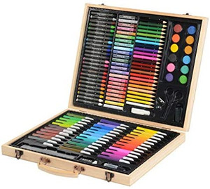 lot 1039 image: KIDDYCOLOR 126 Piece Deluxe Wood Art Drawing Set for Kids in Wooden Case, Painting