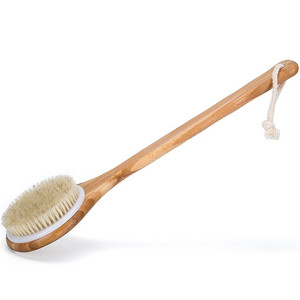lot 1040 image: Long Wooden Handle Bath Body Brush Removable Bristle Exfoliating Dry Skin Back Scrubber Shower Cleaning Massager