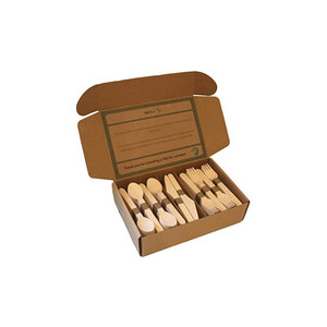 lot 1066 image: TMZ Eco - Natural Biodegradable Wooden Cutlery Set 300 Piece. Disposable Wooden Forks, Knives, Spoons Utensil Set. Eco Friendly Alternative to Plastic. 300 Count - 120 Forks, 120 Spoons, 60 Knives