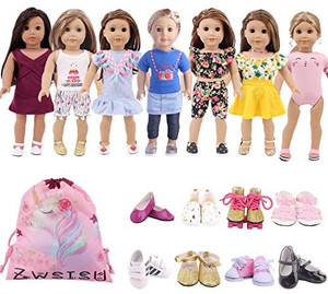 lot 1139 image: ZWSISU 18 inch Doll Clothes Gift Girls - Include 7 Set Toys Doll Outfits  2 Pairs Shoes Accessories Gift Box fit American 18 inch Girl Dolls outfit vary from stock photo
