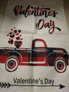 lot 1189 image: Valentines day red plaid farm truck garden flag