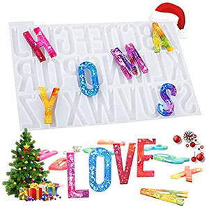 lot 3950 image: RESIN Alphabet Keychain Molds with Hole, Large Alphabet Resin Silicone Molds for Epoxy, Resin Letter Molds for Keychain Jewelry Pendant Making