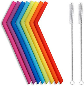 lot 3973 image: Hiware Reusable Silicone Straws, Long Flexible Silicone Drinking Straws with Cleaning Brushes for 30 oz Tumblers RTICYeti - 12 Pieces - BPA-Free - No Rubber Taste