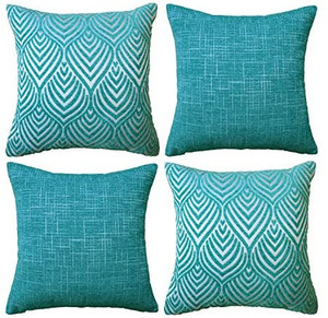 lot 8411 image: Oirpro Striped Wave Geometric Texture Velvet Chenille Decorative Pillow Covers Sofa Bed Pillow Covers 18 x 18 Inch, Set of 4 YELLOW NOT BLUE see last pics