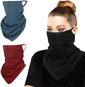 lot 8451 image: 3PACK FACE COVERINGS BANDANA STYLE WITH EAR LOOPS  CAN USE FOR SCARF OR HAIR TOO COLORS VARY