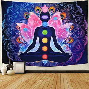 lot 8473 image: Seven Chakras Tapestry for Yoga, Wall Meditation, Indian Colorful Mandala Tapestry Hippie Chakra Wall Hanging Tapestry for Study Room see last pics for design