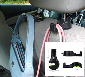 lot 8489 image: Smart Set of 2 Car Headrest Hooks, Grocery Bag Hook, Vehicle Rear Seat Hook, Lockable Bracket, Black