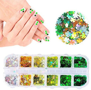 lot 1203 image: Shamrocks Nail Art Sticker Decals St. Patricks Day Nail Glitter Supplies Holographic Laser Clover Nail Sequin Flakes Designer Acrylic Nail Accessory for Women DIY Decoration