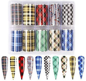 lot 1209 image: Nail Art Foil Transfer Stickers, Plaid Design Nail Foil Adhesive Decals, Christmas Decals Foil Stickers Set Nail Tips Manicure Women and Girls Nail Art DIY (10 Rolls Mix Styles