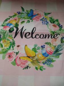 lot 1265 image: welcome pink plaid garden flag double sided 12x17 inches