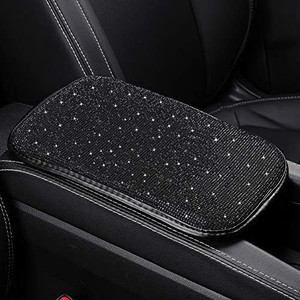 lot 1293 image: Women Fashion Bling Armrest Cover for Car, Soft Velvet & Diamonds Design Glitter Rhinestone Auto Center Console Cover Pad, Black, Universal Fit, bonus 2 seat belt covers