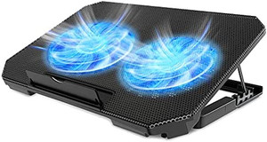 lot 1295 image: Laptop Cooling Pad with Adjustable Height Two 5.1 Inches Fan 2 USB Ports Suitable for 12-15.6 Laptops blue not black varies from stock photo