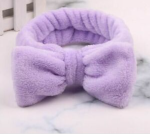 lot 1344 image: Microfiber Bowtie Headbands Facial Makeup Headband Cosmetic Bowknot Hairlace Wash Spa Yoga Sports Shower Adjustable Elastic Hair Band for Girls and Women purple 3 pack see pictures