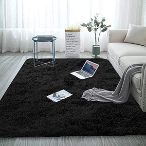 lot 8519 image: Soft Shag Faux Fur 3x4.10 Area Rug Warm Floor Rugs for Bedroom Living Room,Non-Slip Plush Fluffy Comfy Furry Fur Rugs Babys Care Crawling Carpet Black