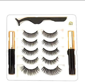 lot 8550 image: Pack of 5 Reusable Magnetic Eyelashes & 2 Tubes of 3D Enhanced Magnetic Eyeliner Kit with Tweezers Inside, Magnetic Eyeliner and Magnetic Eyelash Kit