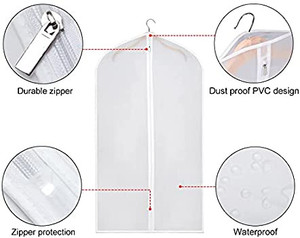 lot 8576 image: Garment Bags Suit Bag for Storage 43 inch Dust Proof Suit Protector Cover with Full Zipper for Suit Coat Dress Closet Storage, Set of 5