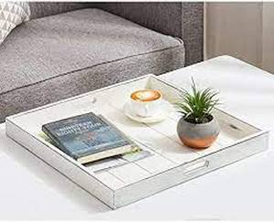 lot 3226 image: MyGift Square Wood Ottoman Serving Tray