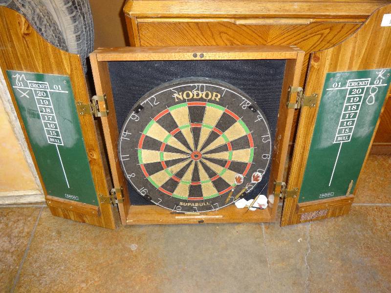 lot 2212 image: Marlboro Dart Cabinet and dart board