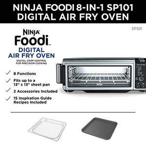 lot 4233 image: Ninja SP101 Digital Air Fry Countertop Oven with 8-in-1 Functionality, Flip Up & Away Capability for Storage Space, with Air Fry Basket, Wire Rack & Crumb Tray, Silver