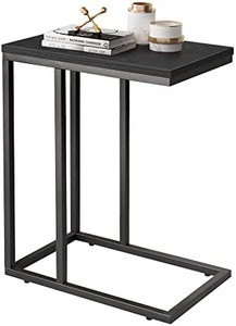 lot 4243 image: WLIVE Snack Side Table, C Shaped End Table for Sofa Couch and Bed, Black