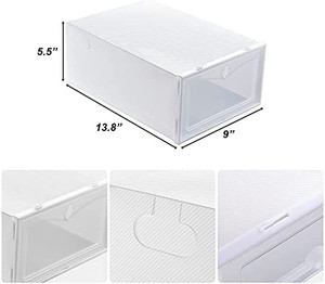 lot 4247 image: White Shoe Storage Box Clear Plastic Shoes Boxes Stackable Drop Front Shoe Organizer Space Saving Foldable Shoe Containers with Lids Need to be Assembled - 12 Units