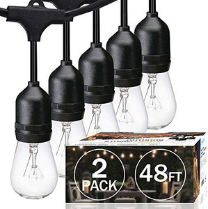 lot 4253 image: SUNTHIN 2 Pack 48FT Outdoor String Lights with 11W Dimmable Edison Bulbs for Decorative Backyard, Patio, Bistro, Pergola Commercial Hanging Lights String