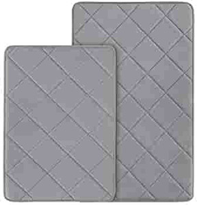 lot 4265 image: HOMEIDEAS 2 Pieces Grey Memory Foam Bathroom Rugs Set, Velvet Surface Non Slip Bath Mat Sets, Water Absorbent & Washable Rug for Bathroom Toilet Mats Set (17x24  20x32 Mat)