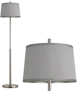 lot 4267 image: Oneach Modern Floor Lamp for Living Room 62H Contemporary Standing Light for Bedrooms Office Minimalist Metal Silver Floor Lamp for Home Brushed Steel