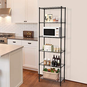 lot 4277 image: NATRKE 6-Tier Storage Shelf Wire Shelving Unit, Adjustable Heavy Duty Storage Shelves for Kitchen Organization, with Leveling Feet, Black