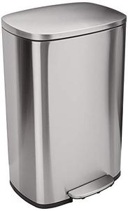 lot 4278 image: Amazon Basics 50 Liter  13.2 Gallon Soft-Close, Smudge Resistant Trash Can with Foot Pedal - Brushed Stainless Steel, Satin Nickel Finish