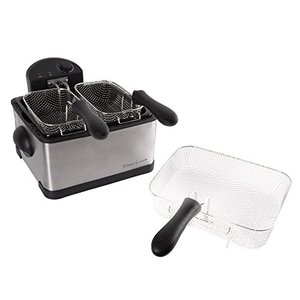 lot 4280 image: Electric Deep Fryer- 3 Fry Baskets, 1 Large and 2 Small for Dual Use- At Home Stainless Steel Hot Oil Cooker by Classic Cuisine (4 Liter)