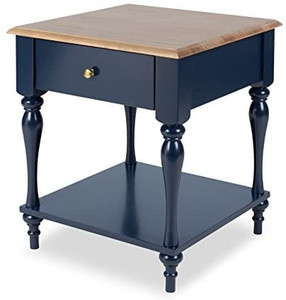 lot 4283 image: Kate and Laurel Sophia Rustic Wood Top Nightstand Side Table with Drawer and Shelf, Navy Blue