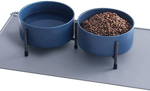 lot 4293 image: 6 Inch Ceramic Dog Bowls Set with Metal Stand, 32 Ounces Pet Feeder Dishes for Water