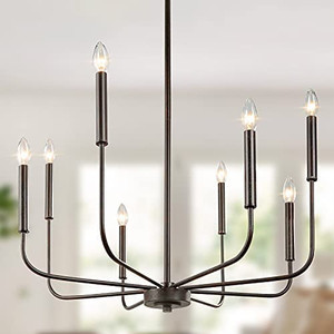 lot 4301 image: LALUZ Chandelier, Dining Room Lighting Fixtures Hanging, Chandelier Light Fixture with Dark Brown Speckled Finish, 26 Dia, Dimmable