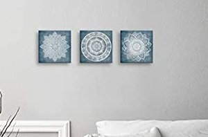lot 4319 image: JLXART Canvas Wall Art Mandala Pattern Wall Decoration for Bedroom Living Room Office Modern Mandala Flower Print Size Each Panel 16x16inch - 3 Pieces Ready to Hang