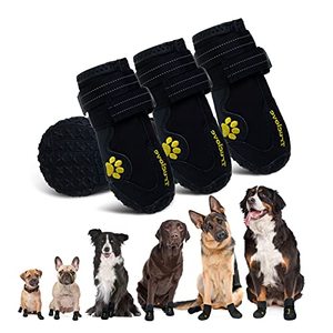 lot 4330 image: EXPAWLORER Waterproof Dog Boots Reflective Non Slip Pet Booties for Medium Large Dogs Black 4 Pcs