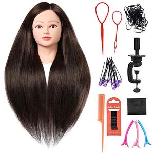 lot 4331 image: SILKY 26-28 Long Hair Mannequin Head with 60% Real Hair, Hairdresser Practice Training Head Cosmetology Manikin Doll Head with 9 Tools and Clamp - #4 Brown, Makeup On