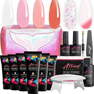 lot 4333 image: Astound Beauty Polygel Nail Kit with UV Lamp, Slip Solution and Glitter, Clear, White Polygel Kit - Polygel Nail All-in-One Manicure Kit (Red)