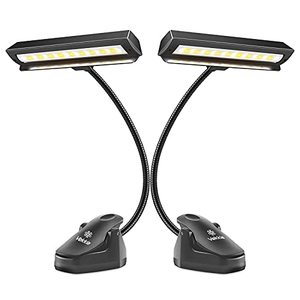 lot 4343 image: 2 Pack Professional 3000K-6000K Super Bright 19 LED Music Stand Light, Clip On Orchestra Piano Lights, 9 Levels Dimmable, Rechargeable. Perfect for Piano, Orchestra, DJ & Craft. USB Cable Incl.