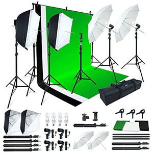 lot 4945 image: LINCO Lincostore Photo Video Studio Light Kit AM169 - Including 3 Color Backdrops (BlackWhiteGreen) Background Screen