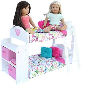 lot 4950 image: PZAS Toys Doll Bunk Bed - Doll Bunk Bed for 18 Inch Dolls 23 Piece Set Complete with Linens, Pajamas, and Shelves, Fits American Girl Doll