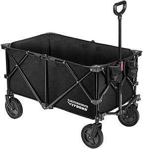 lot 4955 image: VIVOSUN Heavy Duty Collapsible Folding Wagon Utility Outdoor Camping Garden Cart with Universal Wheels & Adjustable Handle, Black